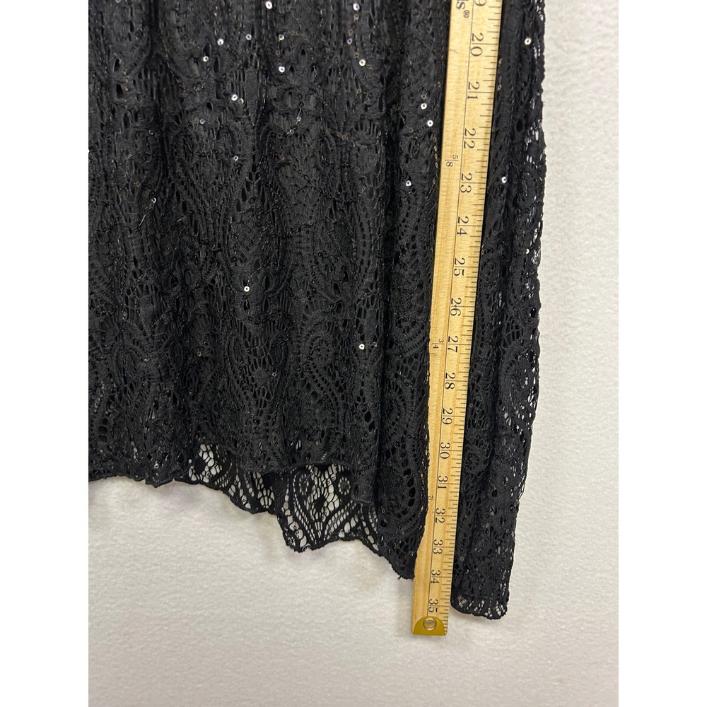 Evening Party Brittany Black Womens 3X Black Sequin Lace 3/4 Sleeve Tunic Blouse - Picture 6 of 9